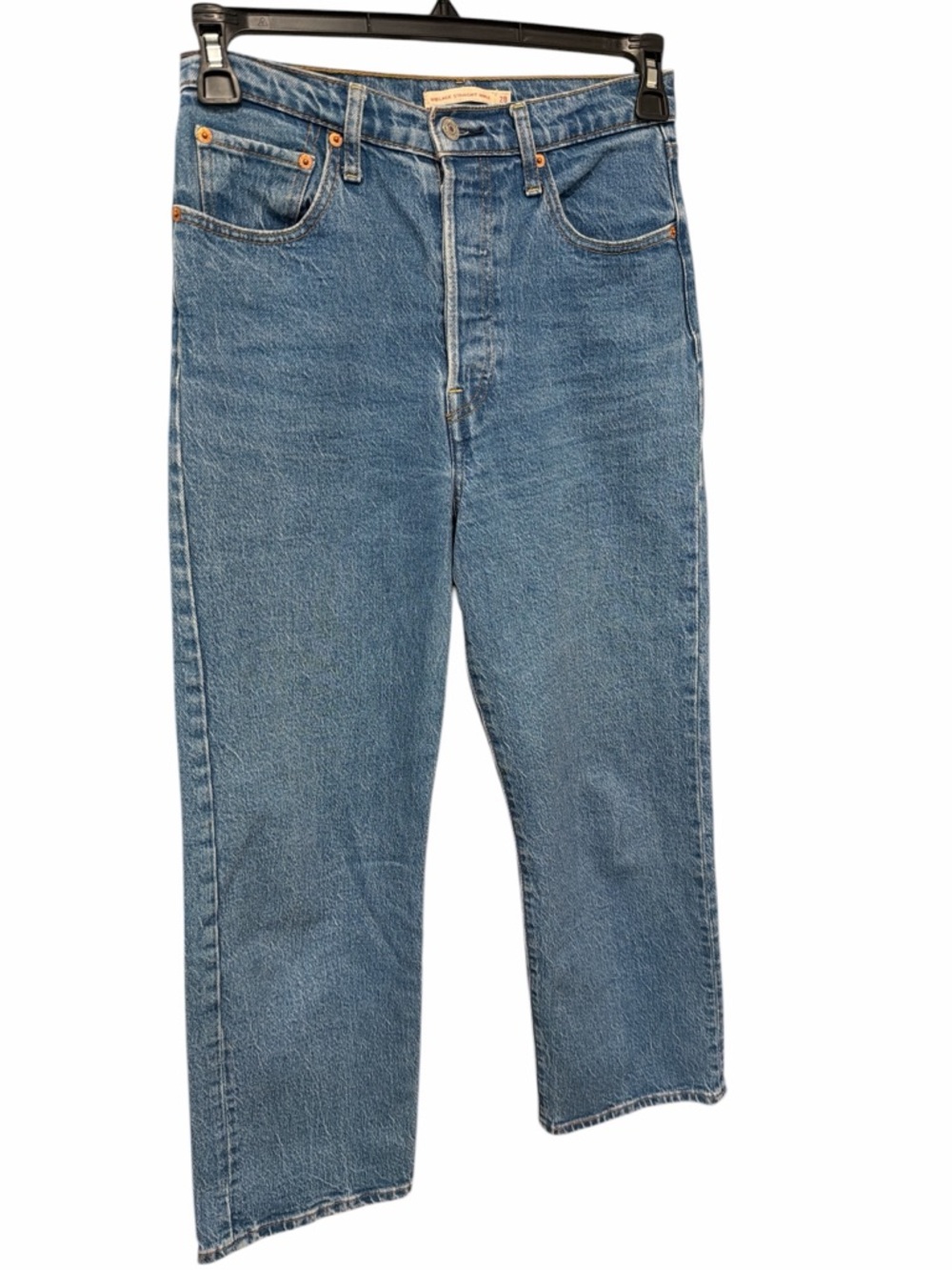 Levi’s Ribcage Straight Jeans 28 High Rise Medium Wash Button Fly Crop - Picture 3 of 8